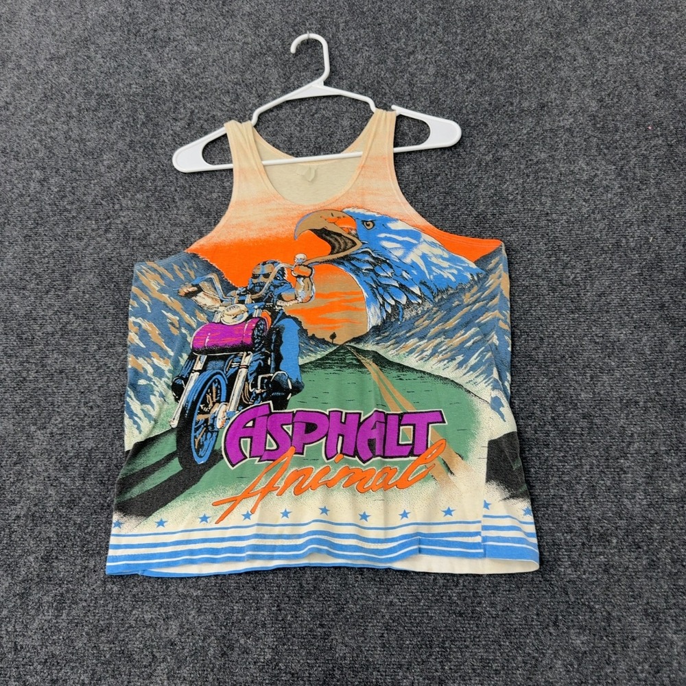 Vintage Asphalt Animal Tank M Multi Cotton Graphic Biker Eagle Retro 80s 90s